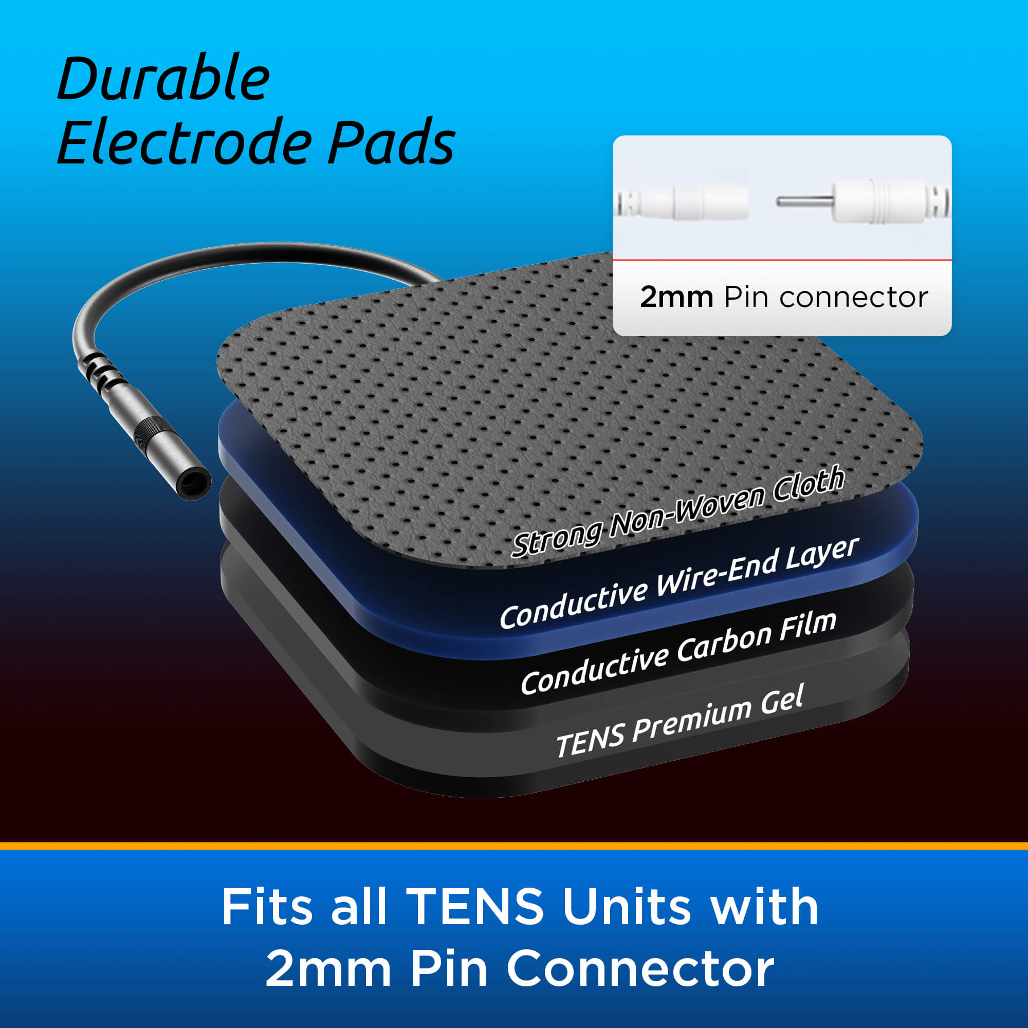 Kongzee 12 pack black TENS unit replacement pads mixed set including round square and rectangular electrodes