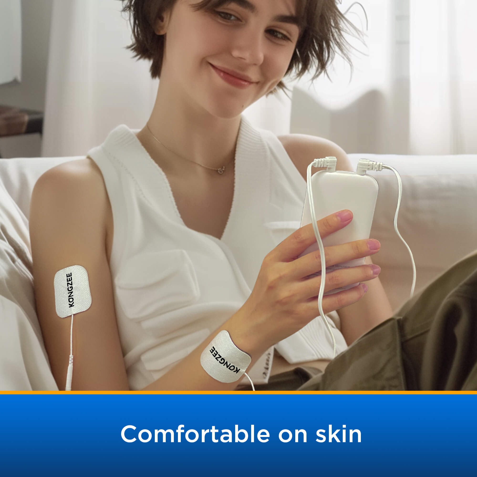 Universal TENS unit replacement pads with standard 2mm pin connector and premium conductive carbon film structure