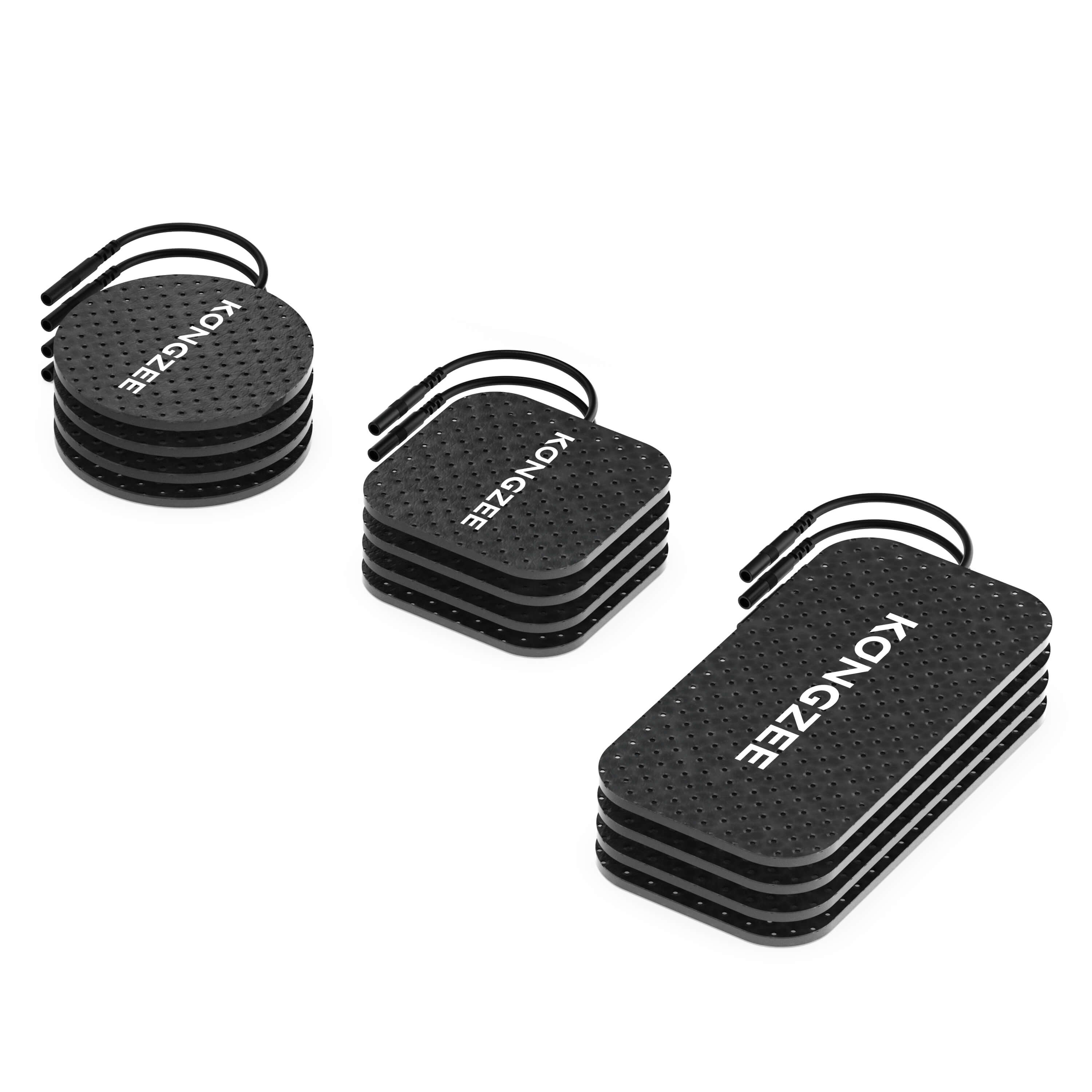 Kongzee 12 pack black TENS unit replacement pads mixed set including round square and rectangular electrodes