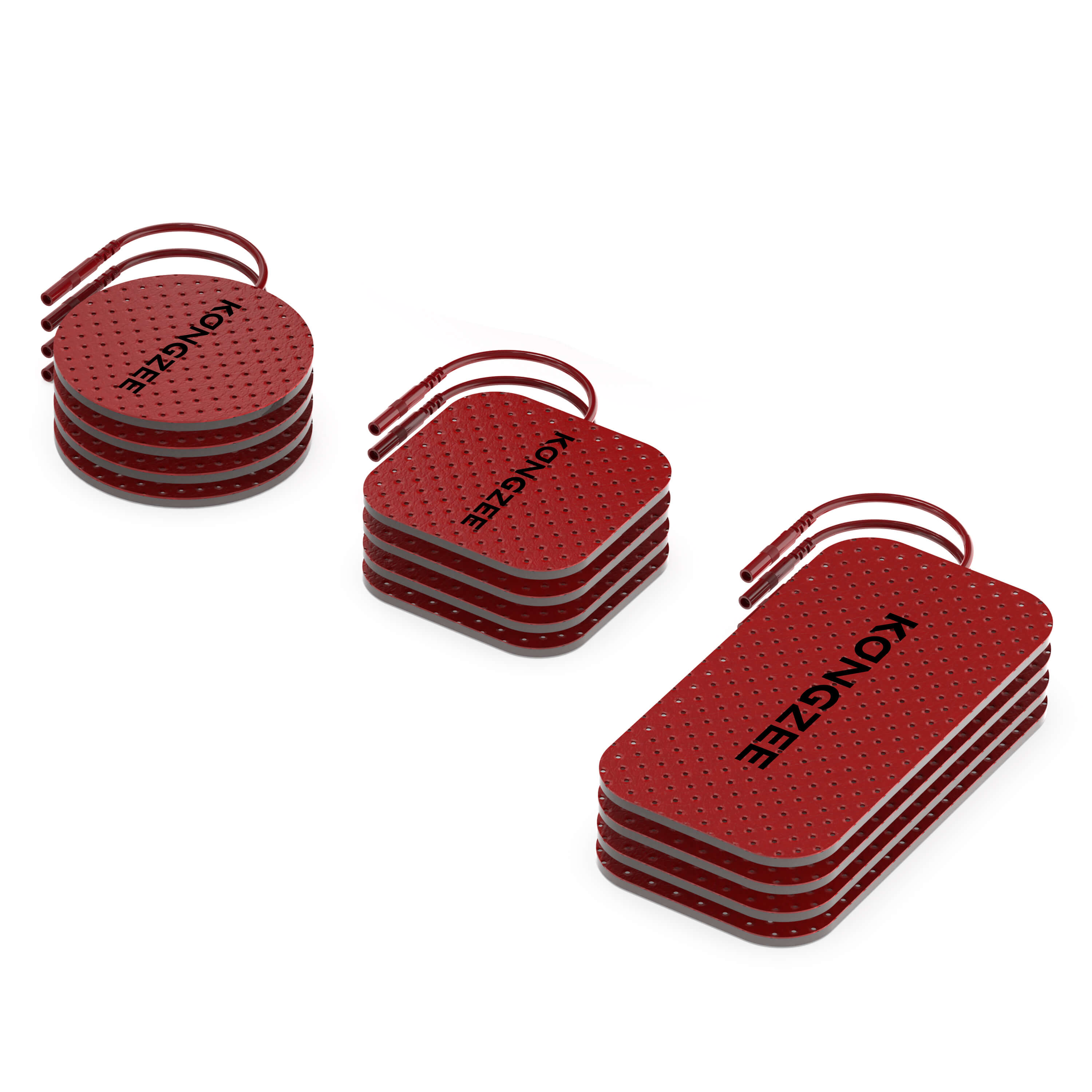Kongzee 12 pack red TENS unit replacement pads mixed set including square and rectangular electrodes