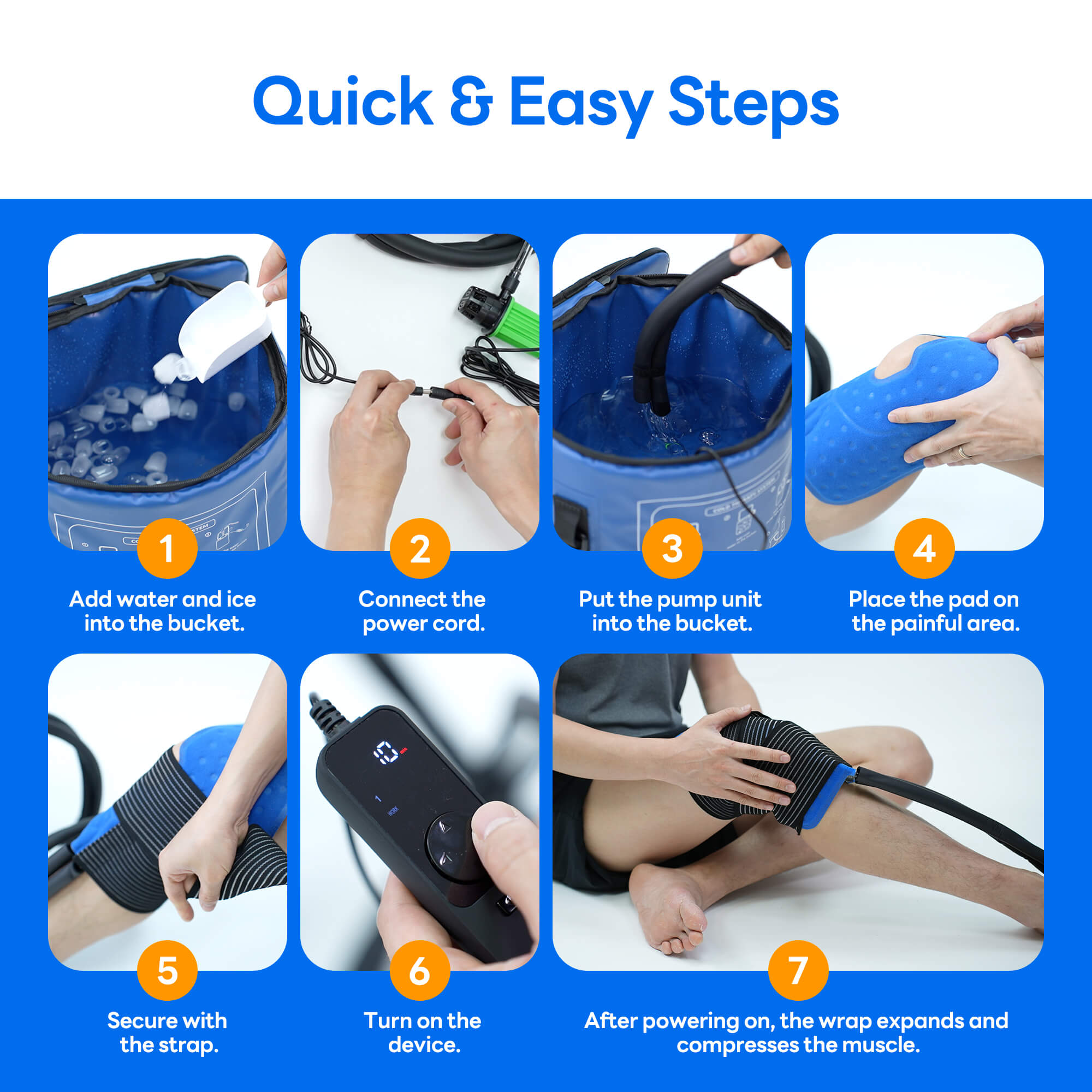 Easy 7-step guide on how to use Kongzee cold therapy ice machine for post-surgery knee recovery and compression at home