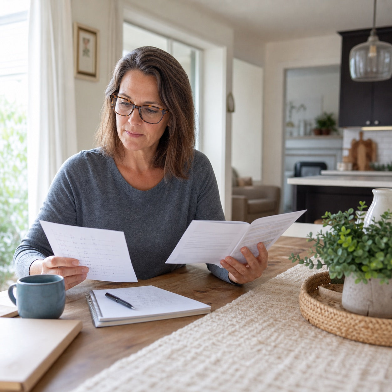 Woman comparing a checklist before choosing the best TENS unit for home use