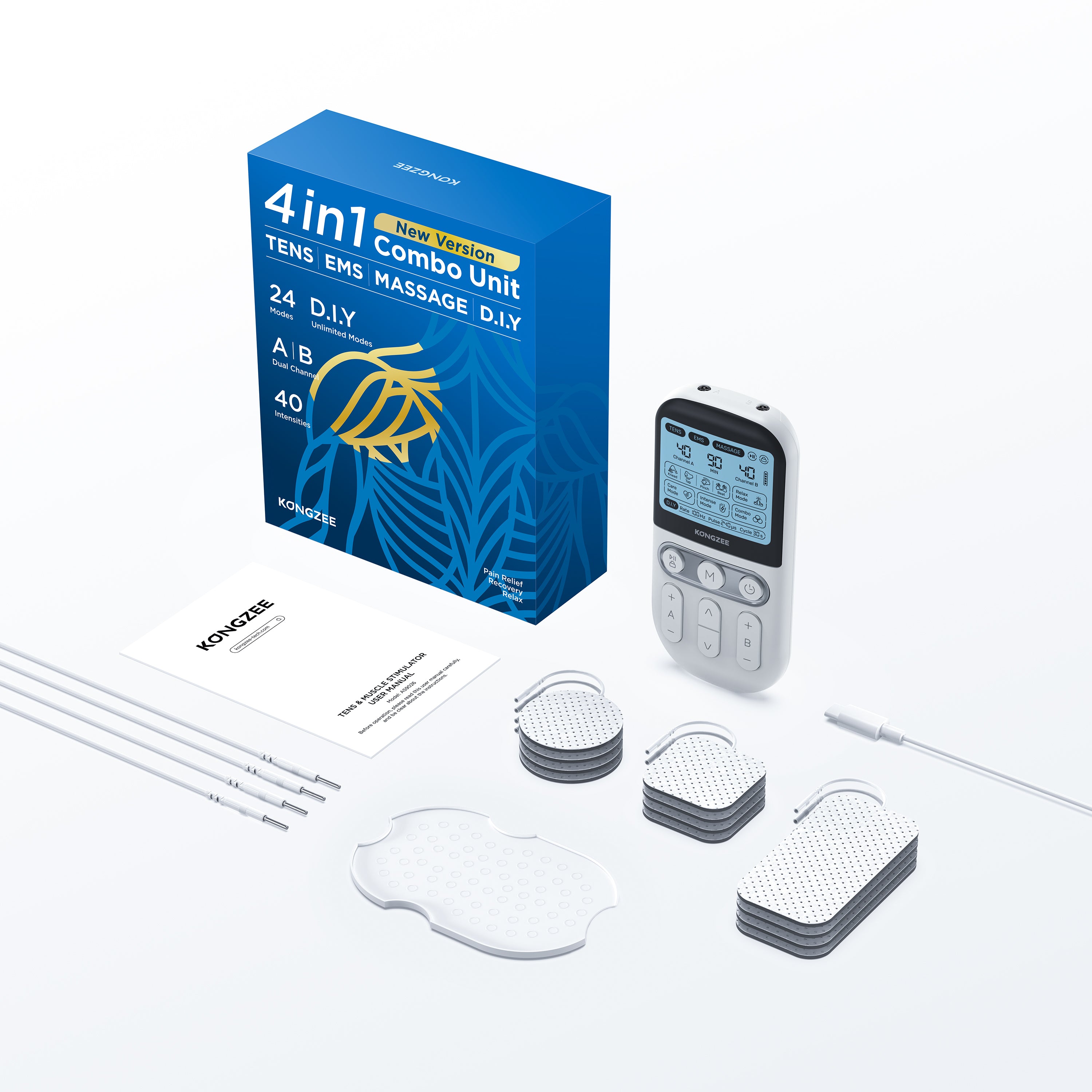 KONGZEE 4in1 TENS EMS Muscle Stimulator for Pain Relief