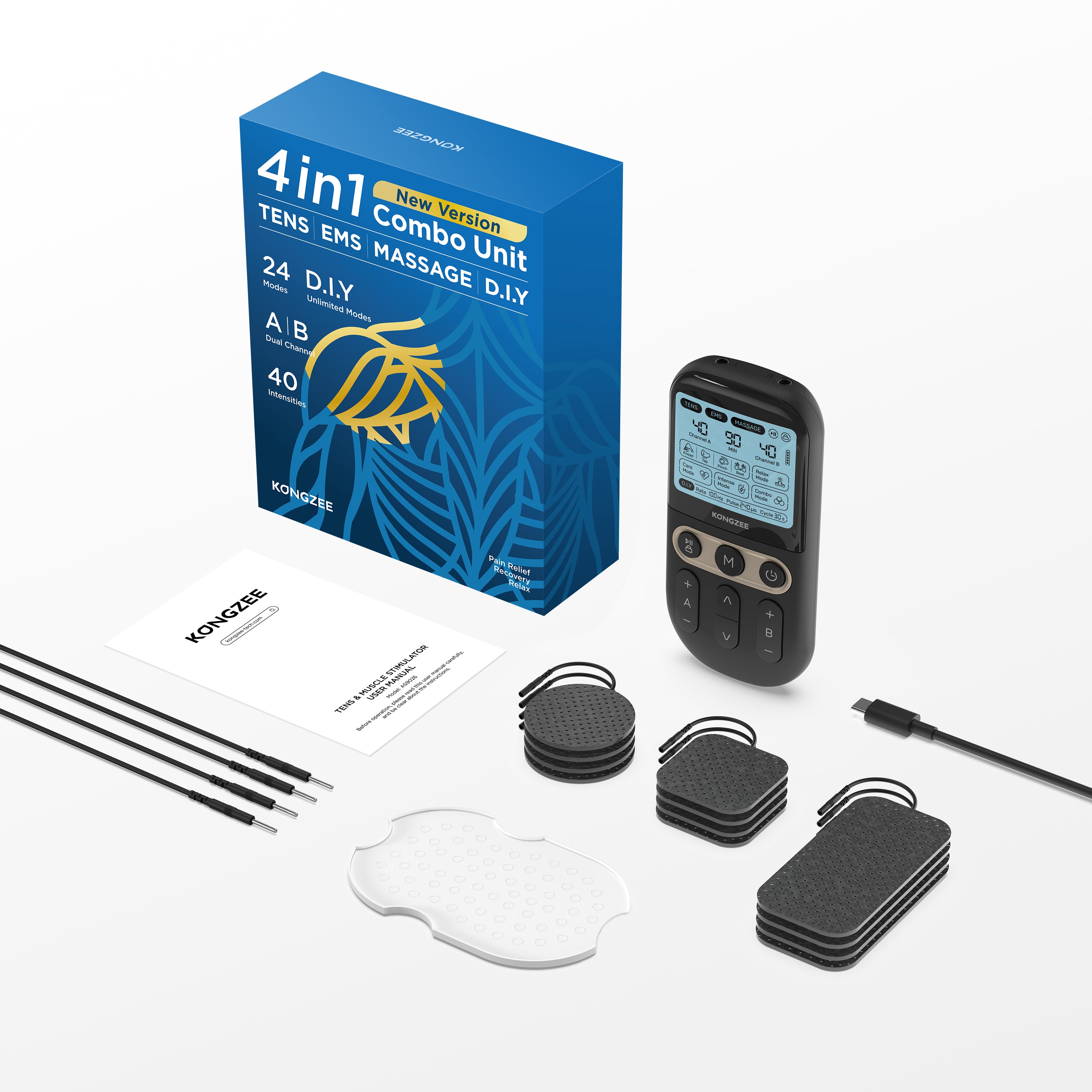 KONGZEE 4in1 TENS EMS Muscle Stimulator for Pain Relief