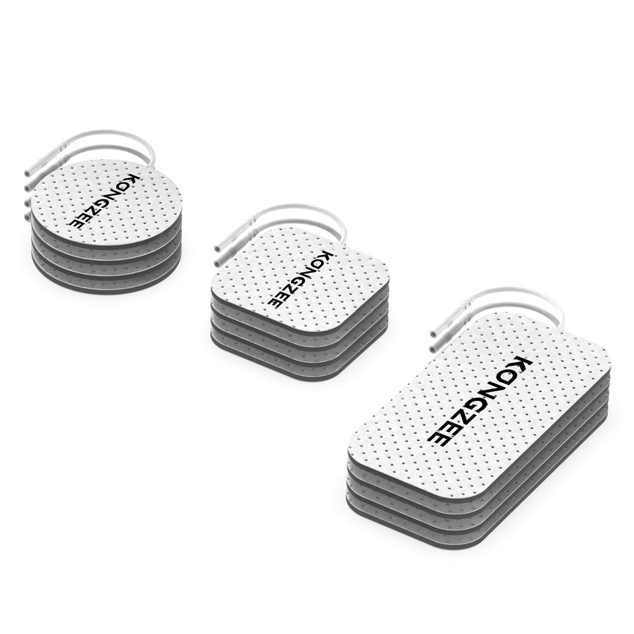 KONGZEE 12-pack of mixed-size replacement electrode pads with standard 2 mm pin connections