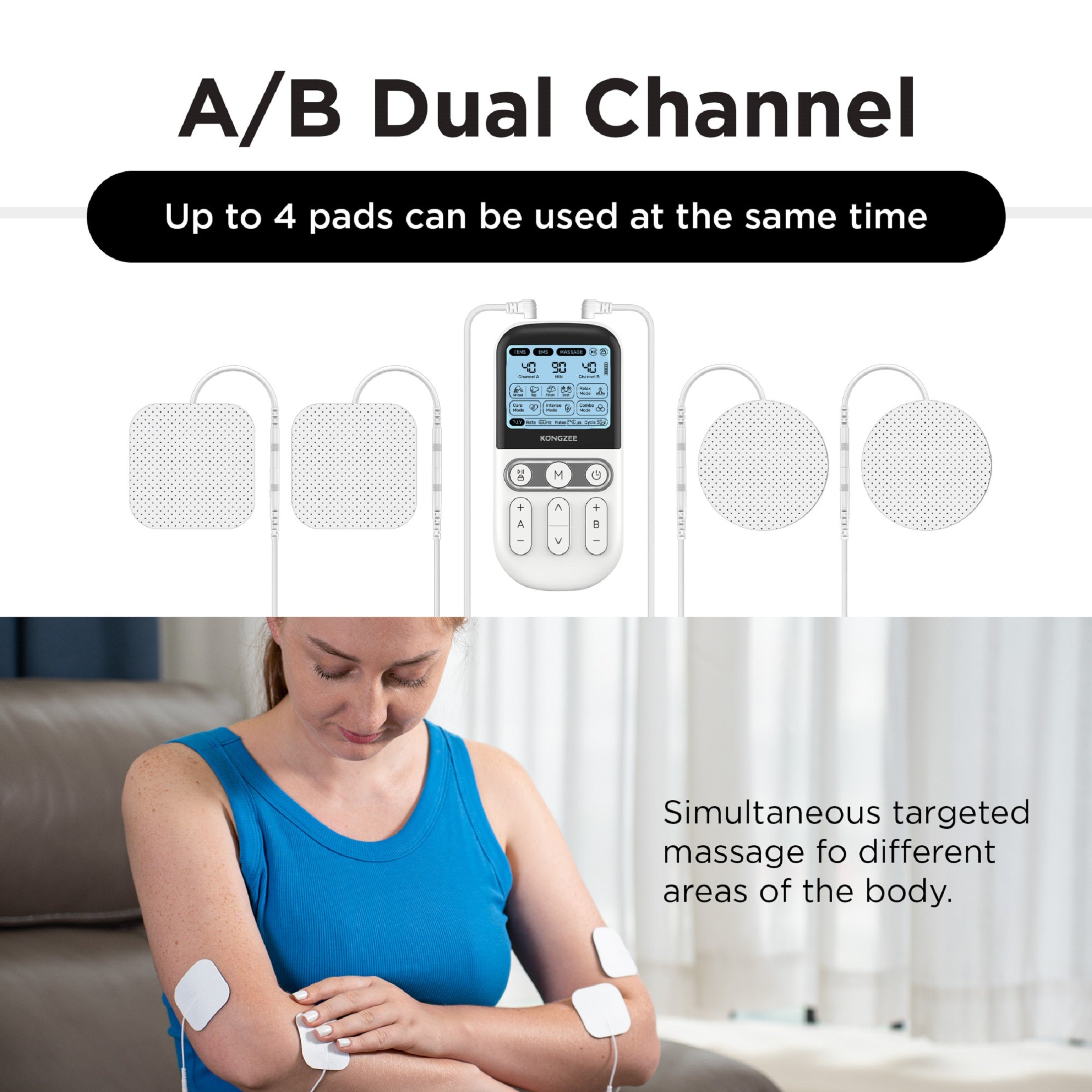 KONGZEE 4in1 TENS EMS Muscle Stimulator for Pain Relief