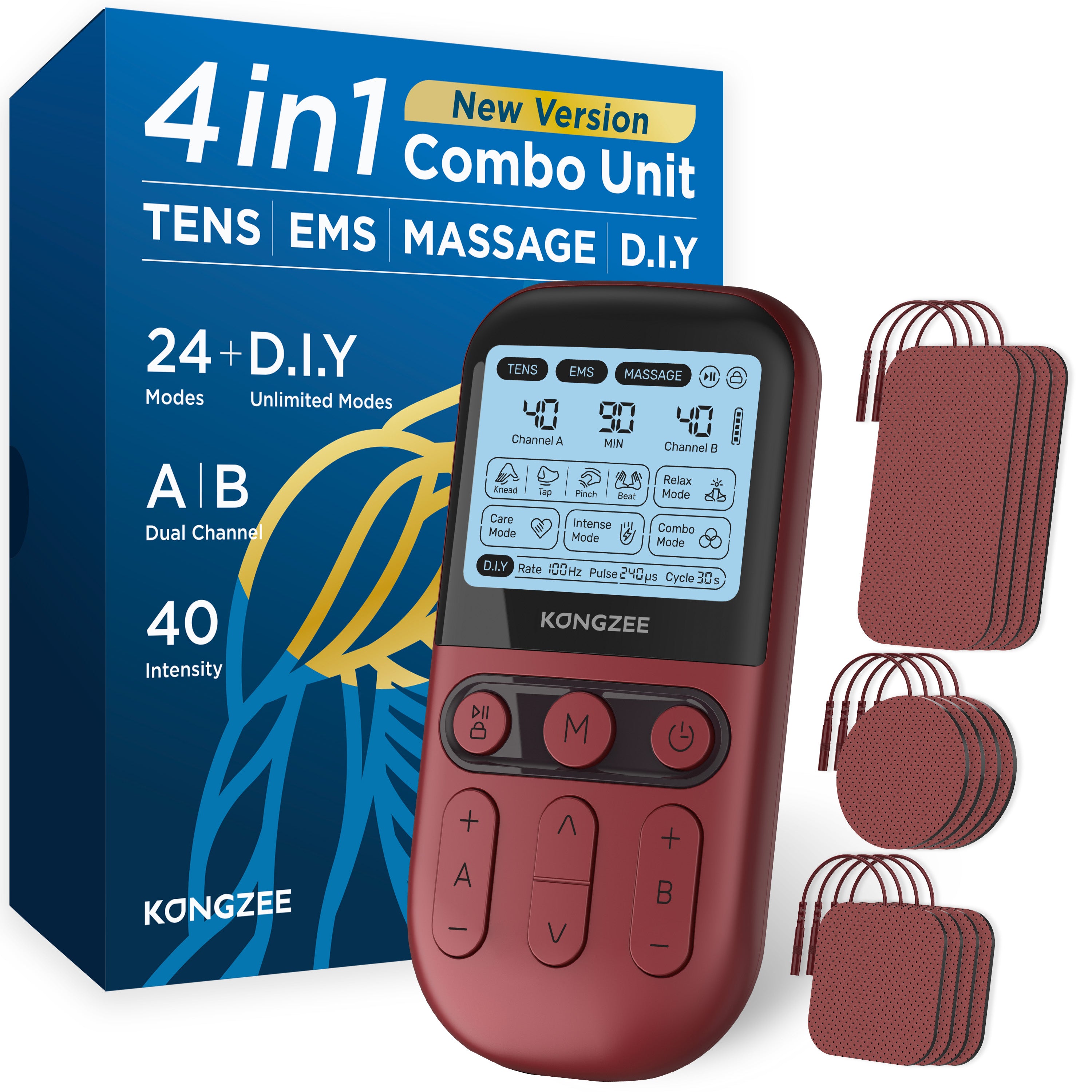 KONGZEE 4in1 TENS EMS Muscle Stimulator for Pain Relief