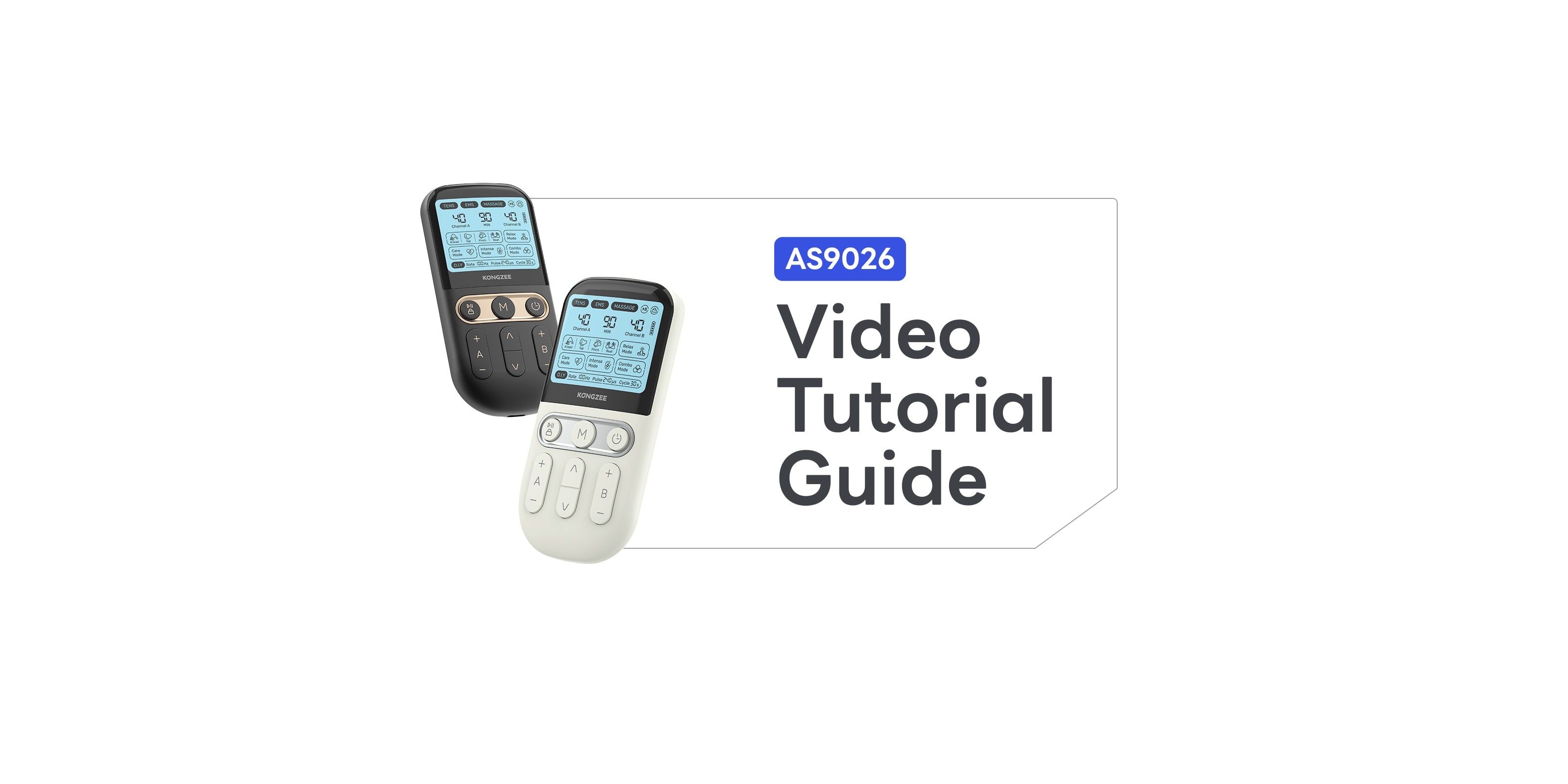 Kongzee AS9026 video tutorial guide demonstrating how to set up and operate the TENS EMS unit for effective pain relief