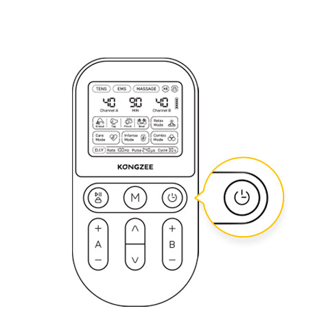 KONGZEE TENS unit power button highlighted