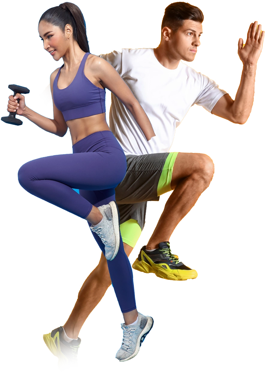 Two active adults representing flexible TENS EMS and massage routines